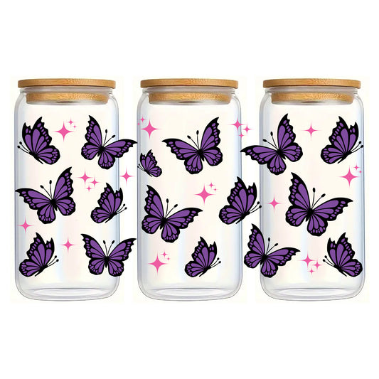 Purple Butterflies with Pink Sparks Glass cup