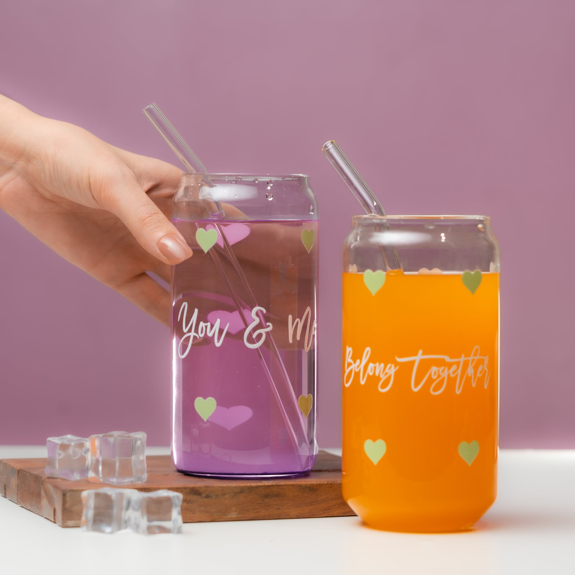 You and Me Belong Together Glass Cup  Duo