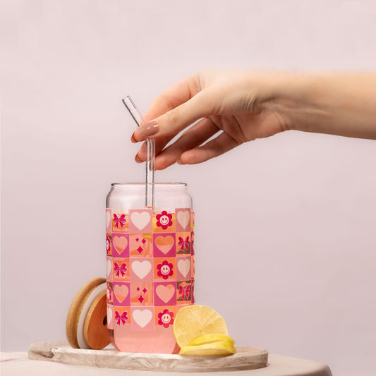 pink heart blocks tumbler glass cup